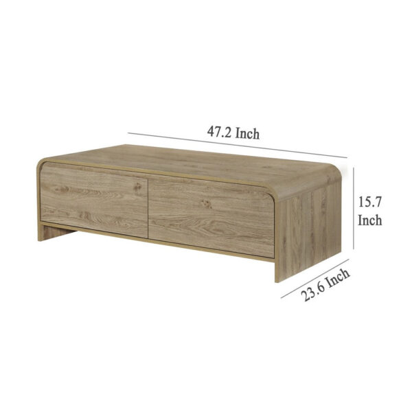 Maria Coffee Table, 2 Drawer and Waterfall Style, Beige Wood 47 Inch