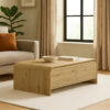 Maria Coffee Table, 2 Drawer and Waterfall Style, Beige Wood 47 Inch