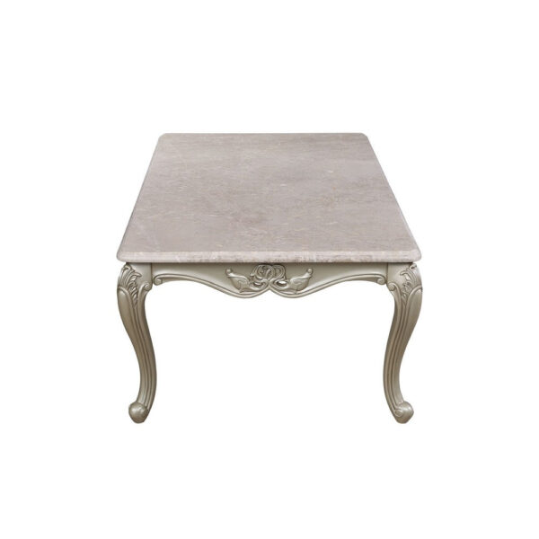 Kerra Cocktail Coffee Table, Beige Marble, Carved Champagne 54 Inch