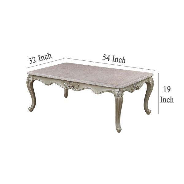 Kerra Cocktail Coffee Table, Beige Marble, Carved Champagne 54 Inch