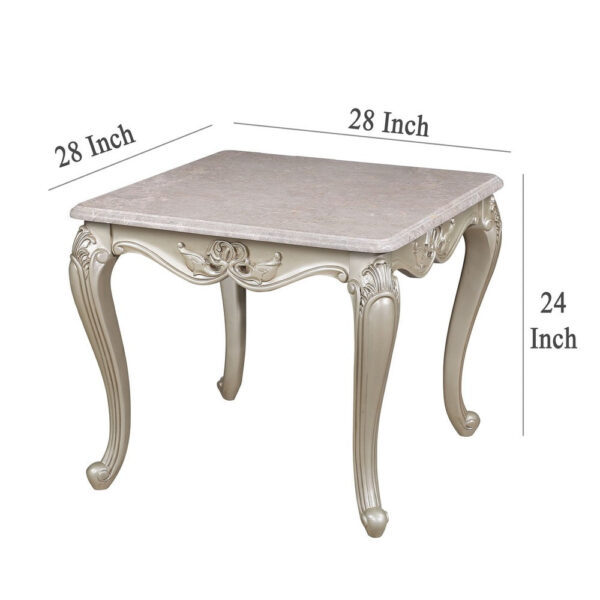 15022026699226edd5857.jpeg Kerra Side End Table, Beige Marble, Classic Carved Champagne 28 Inch