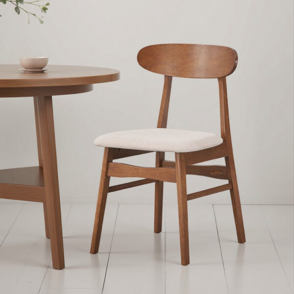 Rocco Dining Chair Set of 2, Curved Oval Backrest, Brown Rubberwood