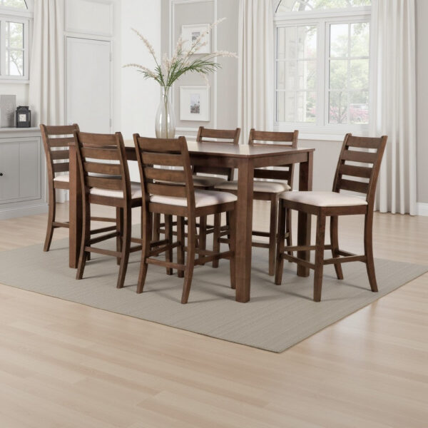 Accai Counter Height Dining Table, Angled Legs, Walnut Wood 59 Inch