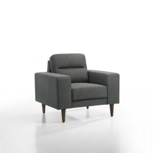 150220266992273fc8190.jpeg Vile Accent Chair, Plush Gray Fabric, Classic Tapered Solid Wood Legs