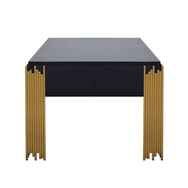 Theo Coffee Table, 2 Drawers, Gold Metal, Retro Black Wood 48 Inch