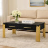 Theo Coffee Table, 2 Drawers, Gold Metal, Retro Black Wood 48 Inch