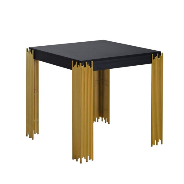 Theo Side End Table, Retro Gold Metal Legs, Black Wood, Square 25 Inch