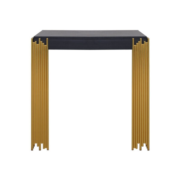Theo Side End Table, Retro Gold Metal Legs, Black Wood, Square 25 Inch