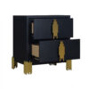 Theo Nightstand, 2 Drawers, Retro Gold Handles and Black Wood, 25 Inch