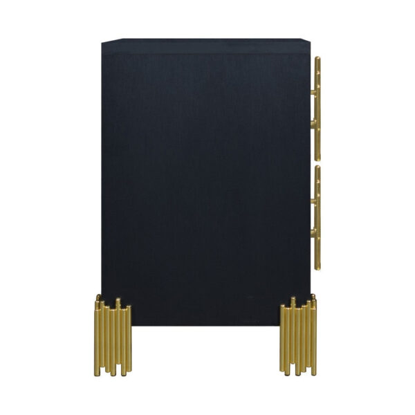 Theo Nightstand, 2 Drawers, Retro Gold Handles and Black Wood, 25 Inch