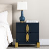Theo Nightstand, 2 Drawers, Retro Gold Handles and Black Wood, 25 Inch
