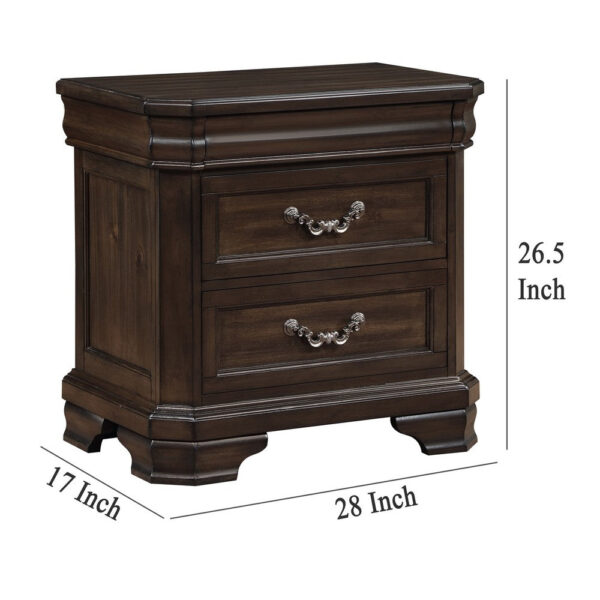 150220266992283ac9f3b.jpeg Lynda Nightstand, 2 Drawers Metal Handles, Brown Acacia Wood, 28 Inch