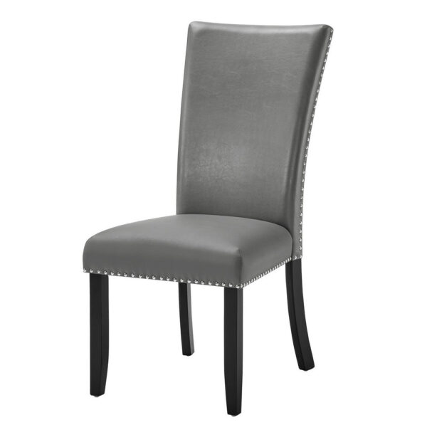 Lira Dining Chairs Set of 2, Nailhead Trim Gray Fabric, Solid Wood