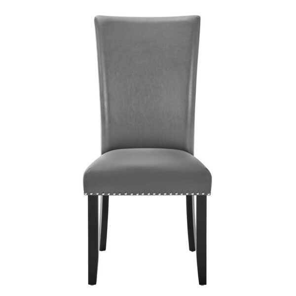 Lira Dining Chairs Set of 2, Nailhead Trim Gray Fabric, Solid Wood