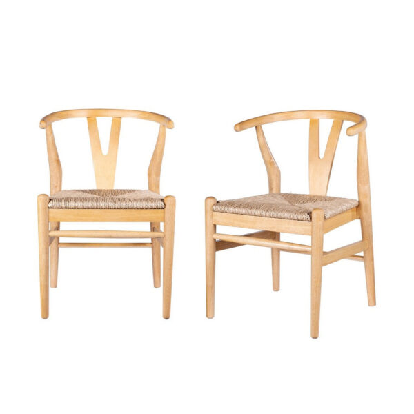 Cera Dining Chair Set of 2, Handwoven Rope Seat, Natural Brown Wood