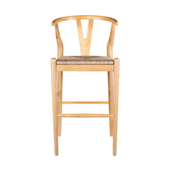 Cera Wishbone Barstool Chair, Handwoven Rope Seat, Natural Brown Wood