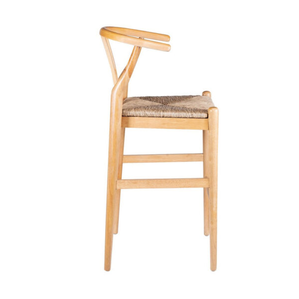 Cera Wishbone Barstool Chair, Handwoven Rope Seat, Natural Brown Wood