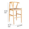 Cera Wishbone Barstool Chair, Handwoven Rope Seat, Natural Brown Wood