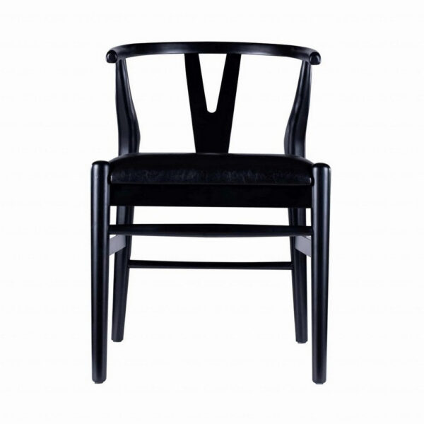 Cera Dining Chair Set of 2, Rich Faux Leather Seat, Black Rubberwood