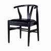 Cera Dining Chair Set of 2, Rich Faux Leather Seat, Black Rubberwood