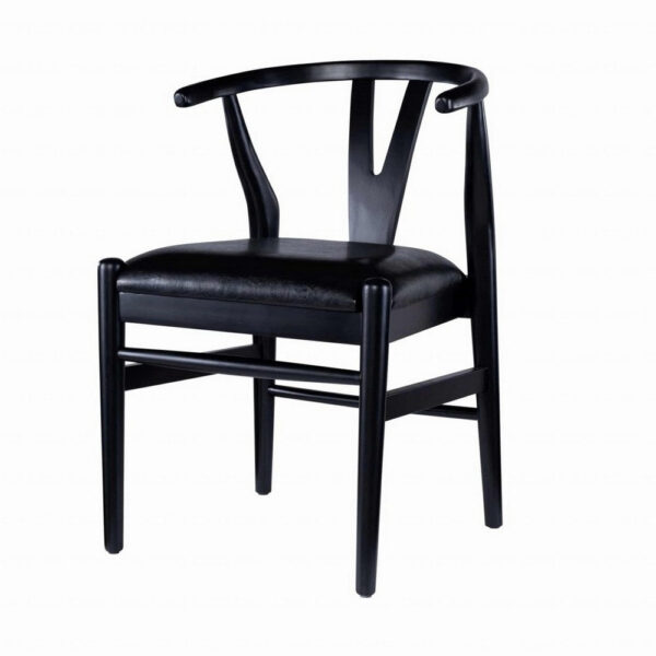 Cera Dining Chair Set of 2, Rich Faux Leather Seat, Black Rubberwood