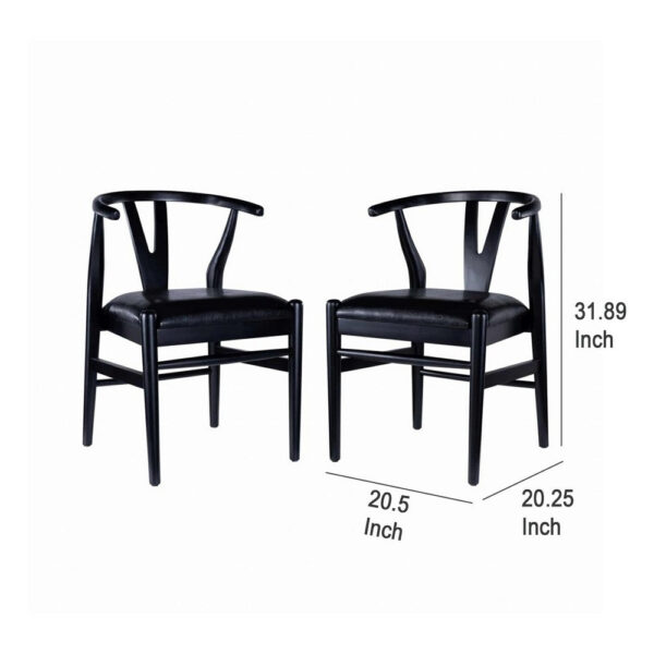 Cera Dining Chair Set of 2, Rich Faux Leather Seat, Black Rubberwood