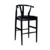 Cera Barstool Chair Set of 2, Rich Faux Leather Seat, Black Rubberwood