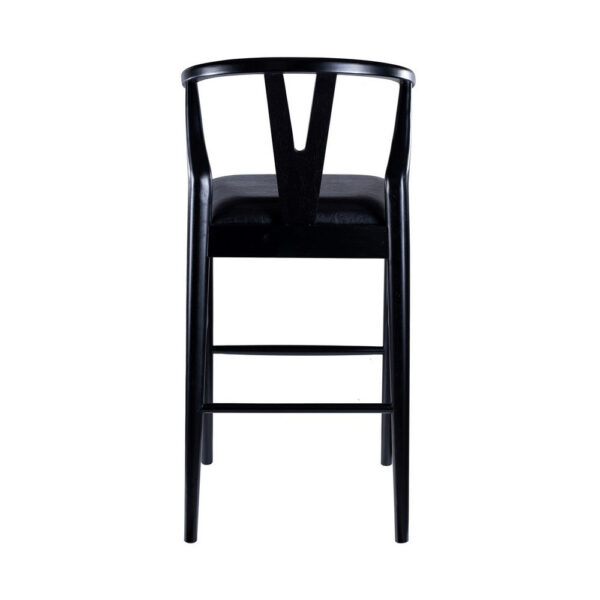 Cera Barstool Chair Set of 2, Rich Faux Leather Seat, Black Rubberwood