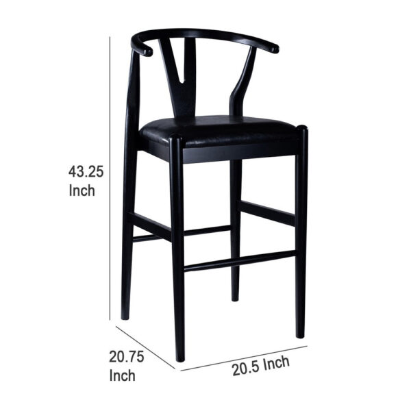 Cera Barstool Chair Set of 2, Rich Faux Leather Seat, Black Rubberwood