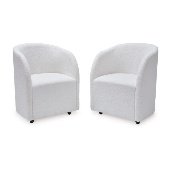Robeck Dining Armchair Set of 2 with Wheels, Ivory Boucle Polyester