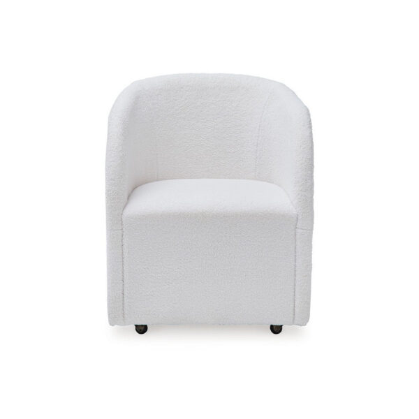 Robeck Dining Armchair Set of 2 with Wheels, Ivory Boucle Polyester