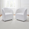 Robeck Dining Armchair Set of 2 with Wheels, Ivory Boucle Polyester