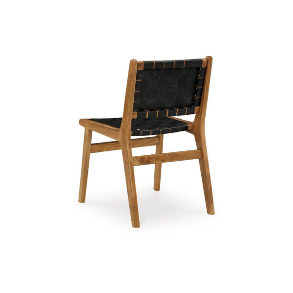 150220266992294b13a8b.jpeg Dinno Dining Side Chair Set of 2, Brown Wood, Black Woven Leather Seat