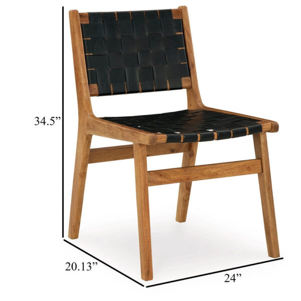 15022026699229521c01a.jpeg Dinno Dining Side Chair Set of 2, Brown Wood, Black Woven Leather Seat