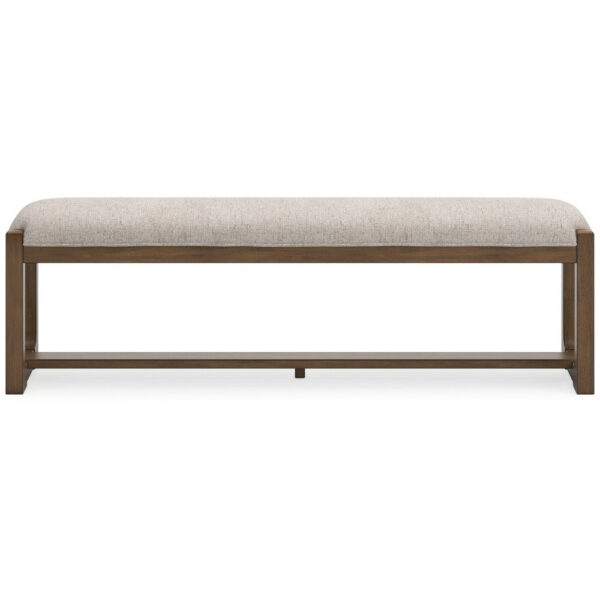 Cabal Large Dining Bench, Padded Beige Polyester, Brown Wood, 64 Inch