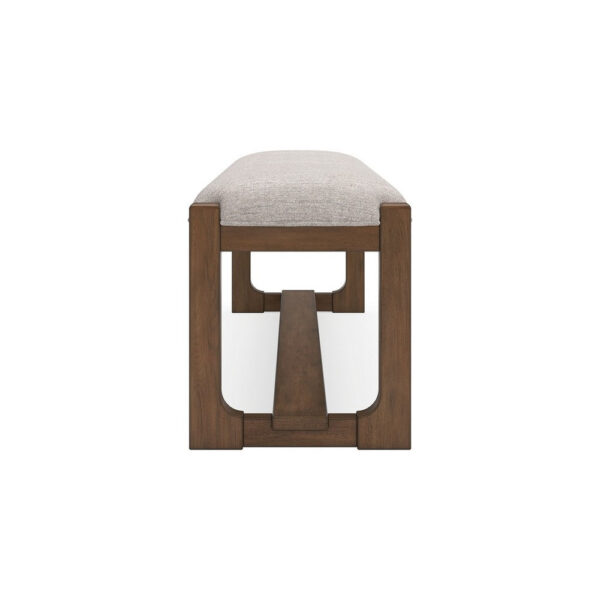 Cabal Large Dining Bench, Padded Beige Polyester, Brown Wood, 64 Inch