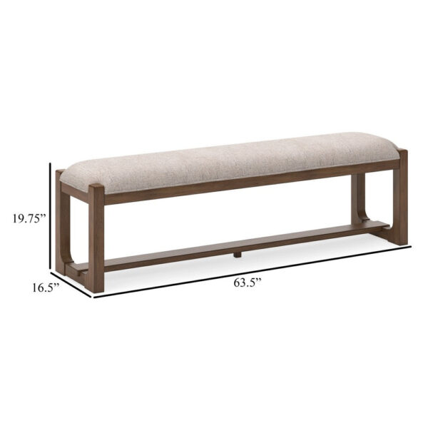 Cabal Large Dining Bench, Padded Beige Polyester, Brown Wood, 64 Inch