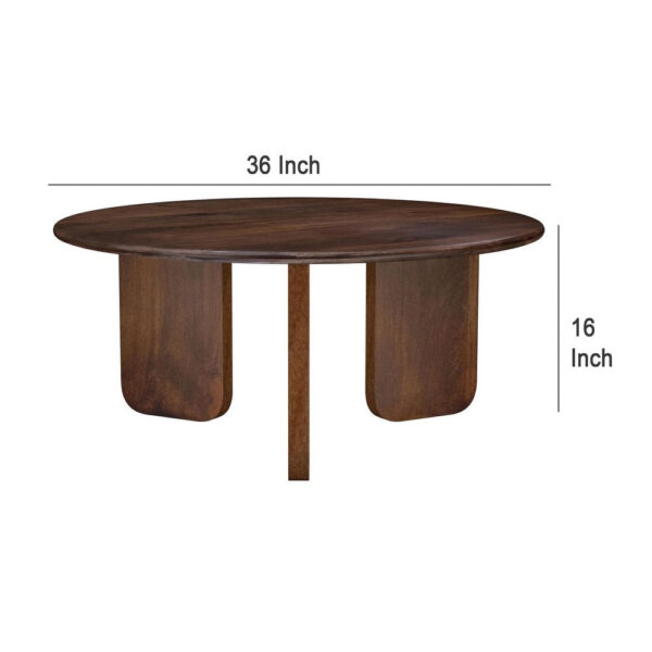 Novo Coffee Table, 36 Inch, Rustic Three Panel Legs, Brown Mango Wood
