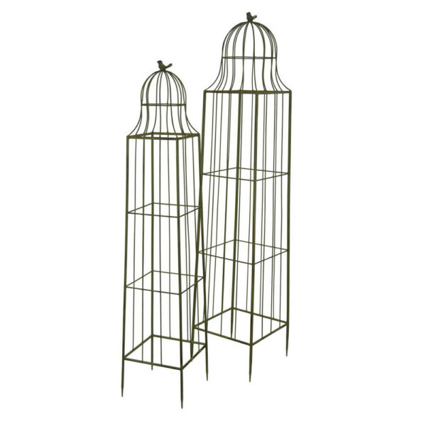 Meryl Plant Trellis Set of 2, Garden Tall Cage Design, Green Metal