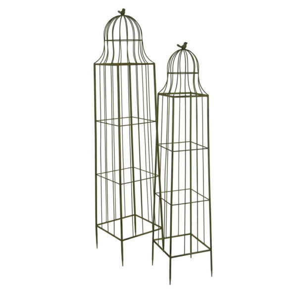 Meryl Plant Trellis Set of 2, Garden Tall Cage Design, Green Metal