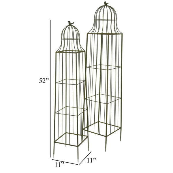 Meryl Plant Trellis Set of 2, Garden Tall Cage Design, Green Metal