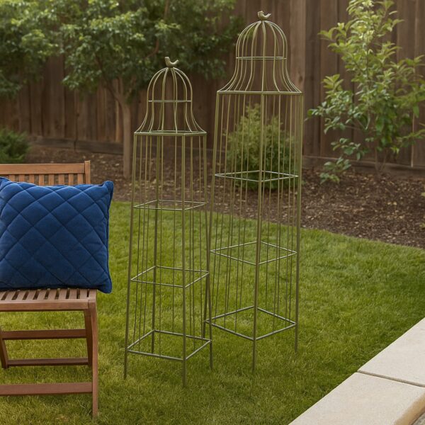Meryl Plant Trellis Set of 2, Garden Tall Cage Design, Green Metal