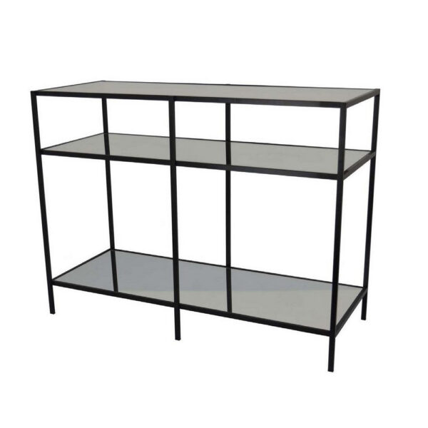 Gwen Plant Stand with 3 Mirrored Shelves, Black Metal Frame 40 Inch