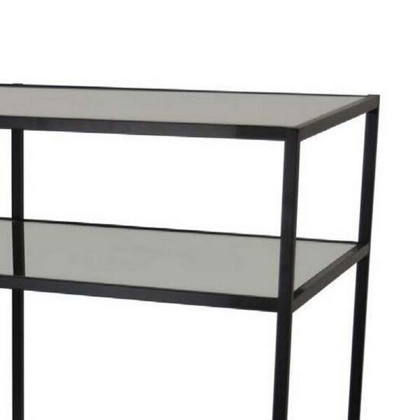 Gwen Plant Stand with 3 Mirrored Shelves, Black Metal Frame 40 Inch