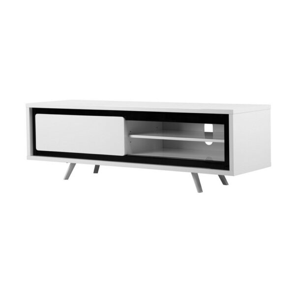 Hle TV Stand Media Console, Low Profile 59 Inch White Black Lacquer