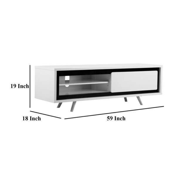 Hle TV Stand Media Console, Low Profile 59 Inch White Black Lacquer