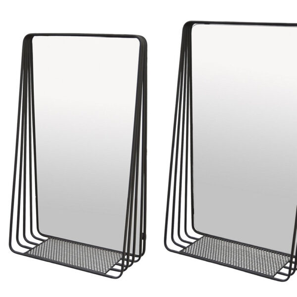 3pc Decorative Wall Mirror with Shelf Set, Black Metal Rectangular