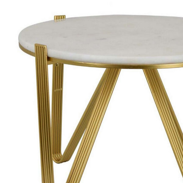 Glam Plant Stand Table, White Marble, Gold Metal Texture Legs, 25 Inch