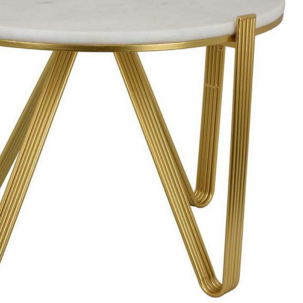 Glam Plant Stand Table, White Marble, Gold Metal Texture Legs, 25 Inch