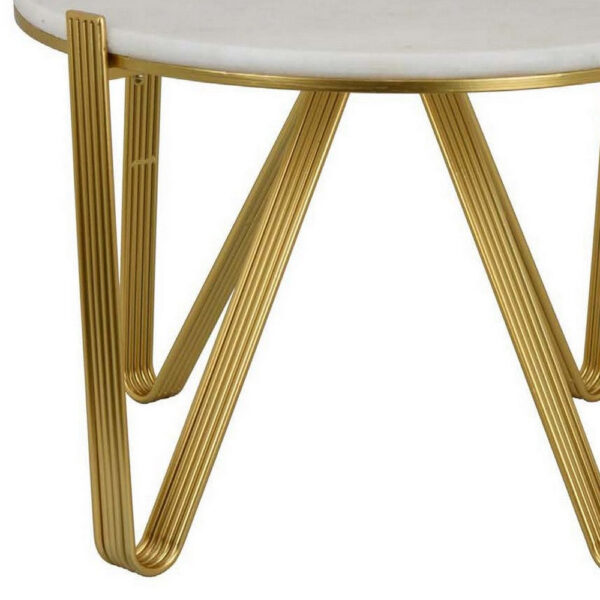 Glam Plant Stand Table, White Marble, Gold Metal Texture Legs, 25 Inch